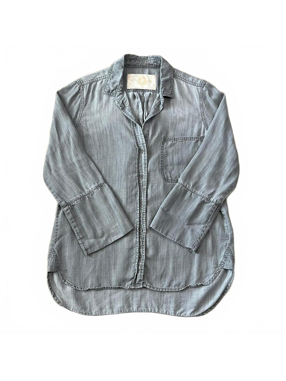 Bella Dahl Tencel Long Sleeve Button Up Blouse Shirt Gray Size Medium